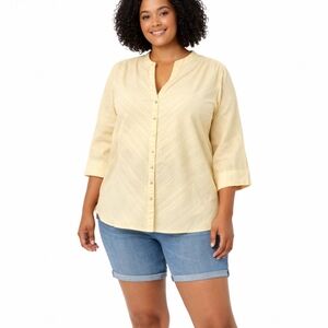 Vintage Faded Glory Stretch Shirt Pearl Snap Butter Yellow Cotton Blend 22W 24W